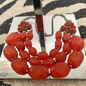 Elegant coral  and gold three layer  Beaded Necklace